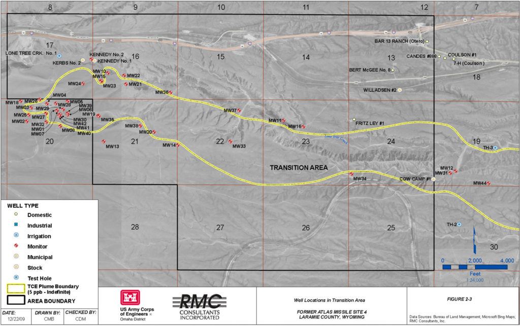 Map of the transition zone connecting area a and area b of the atlas d missile site